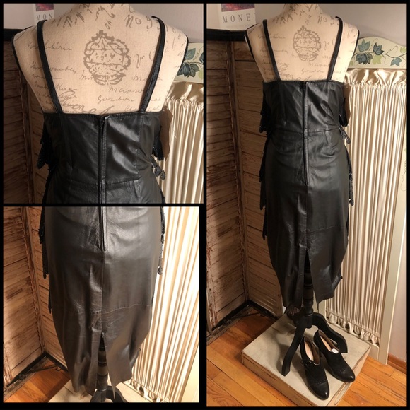 FIRM-SZ-M LEATHER/sequin BOUTIQUE FLAPPER DRESS - Picture 5 of 8